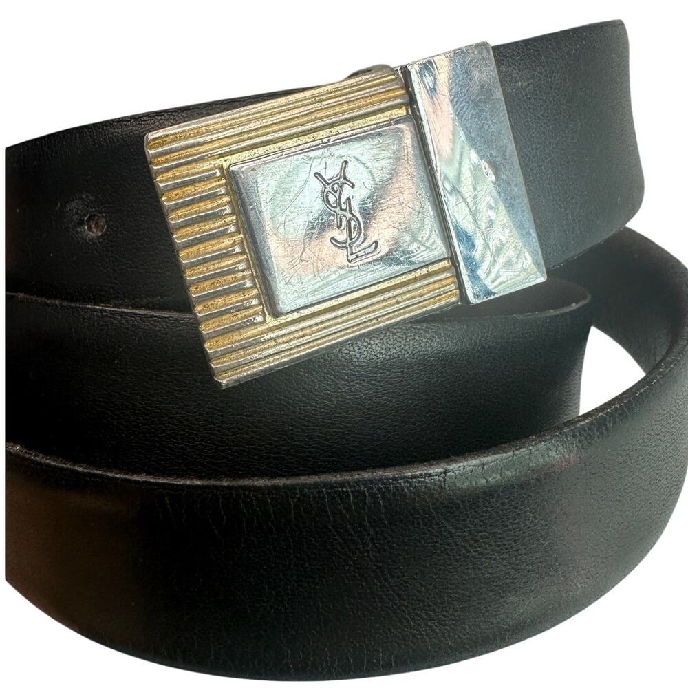 YSL Reversible Leather Belt Mixed Metal Vintage